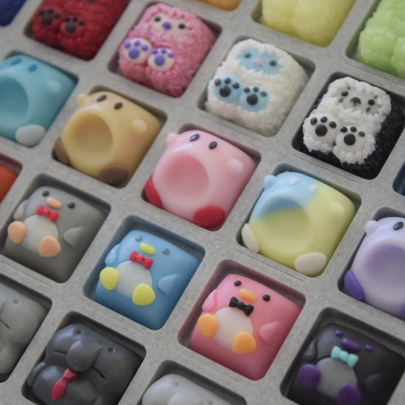 Artisan Theme Keycaps by Tinymakesthings Kirby Penguin and Yeti